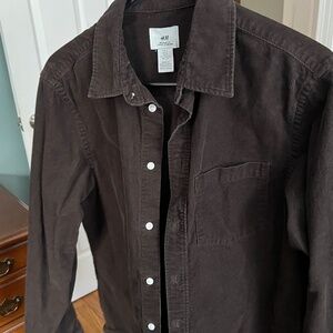H&M Brown Corduroy Long Sleeve Button Shirt Men Small